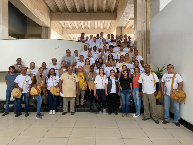 Equipes da Força Estadual e da SMS Muriaé reunidas na manhã do dia primeiro de março / Foto de Keila Lima
